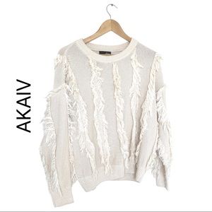 Akaiv 100% Cotton Knit Sweater w/Fringe